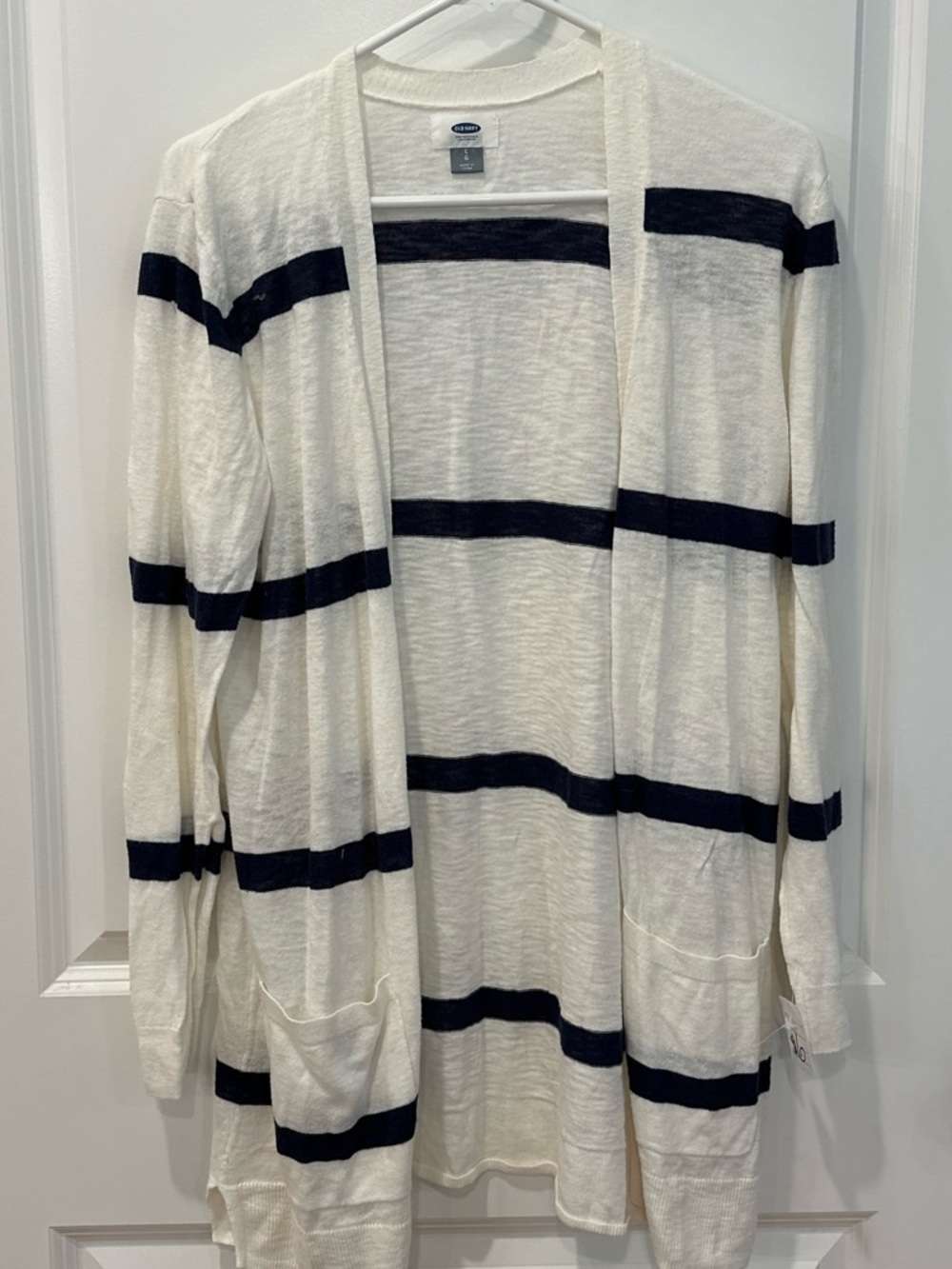 Old Navy Cream & Navy Striped Open Cardigan DP